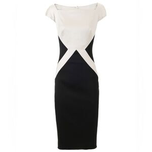 Talbot Runhof Boudicca 1 Sheath Midi Dress Zipper Back Cap Sleeve Silk Wool 6